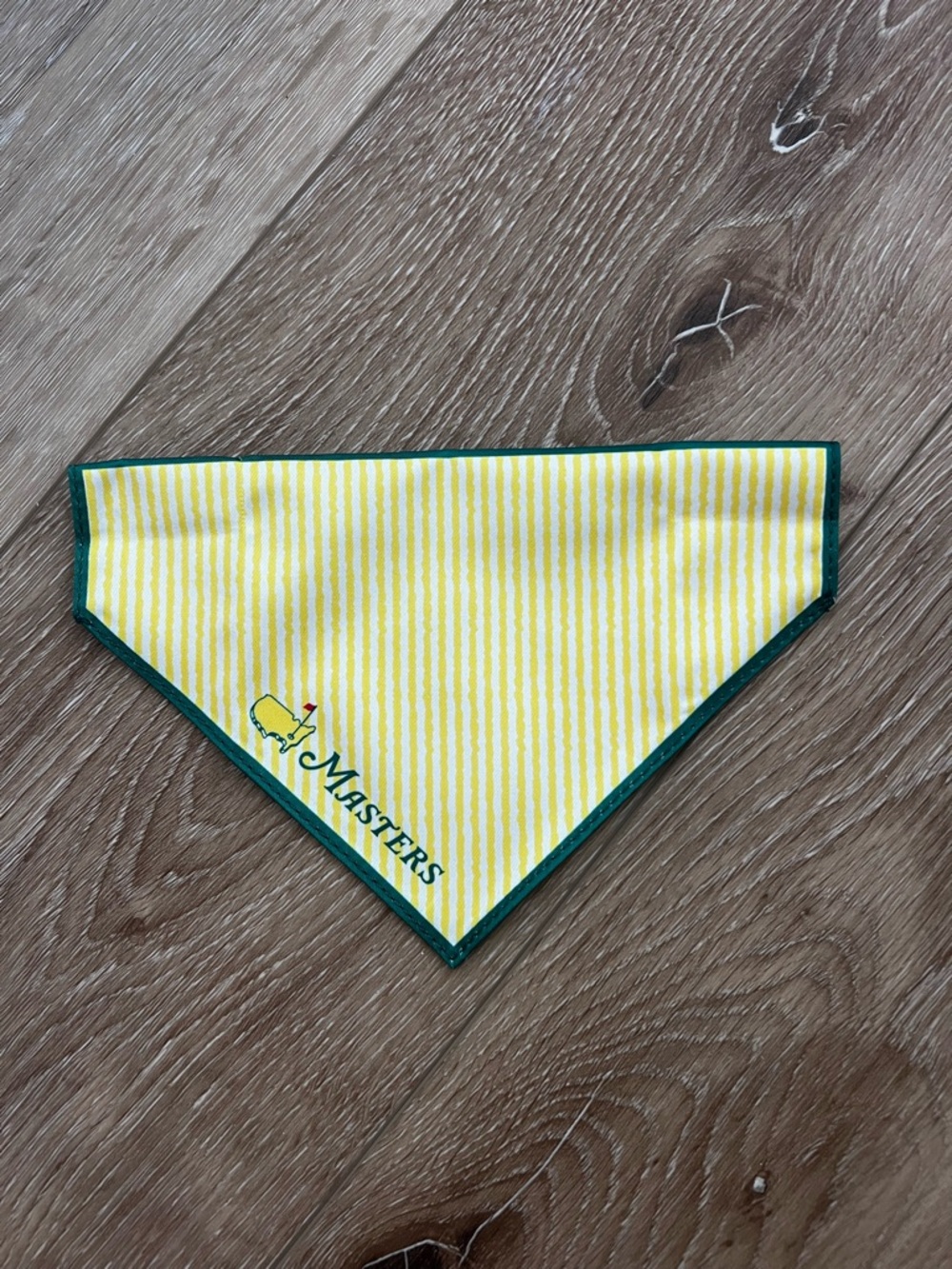 Masters Yellow and White Striped Dog Bandana with Green Trim